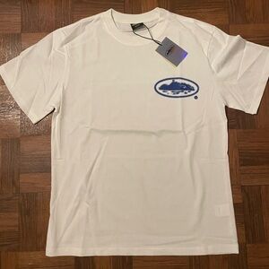 Classic White T-Shirt with Blue Logo